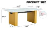 Modern minimalist Tempered glass with sticker desktop coffee table and dining table, paired with golden MDF decorative columns. Computer desk. Game ta