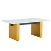 Modern minimalist Tempered glass with sticker desktop coffee table and dining table, paired with golden MDF decorative columns. Computer desk. Game ta