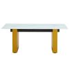 Modern minimalist Tempered glass with sticker desktop coffee table and dining table, paired with golden MDF decorative columns. Computer desk. Game ta