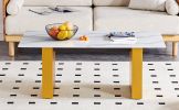 Modern minimalist Tempered glass with sticker desktop coffee table and dining table, paired with golden MDF decorative columns. Computer desk. Game ta