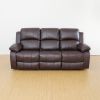 82 Inch Modern Bonded Leather 3 Seater Sofa Couch With 2 Cup Holders And Two Recliner Chaise,Recliner Sofa With Padded Armrest For Living Room,Dorm Br