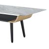 Landon 47" Coffee Table with Glass Gray Marble Texture Top and Bent Wood Design