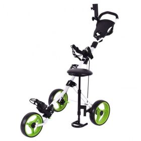 Outdoor Recreation Games 3 Wheels Foldable Push Pull Golf Trolley (Color: Green, Type: Golf Cart Trolley)